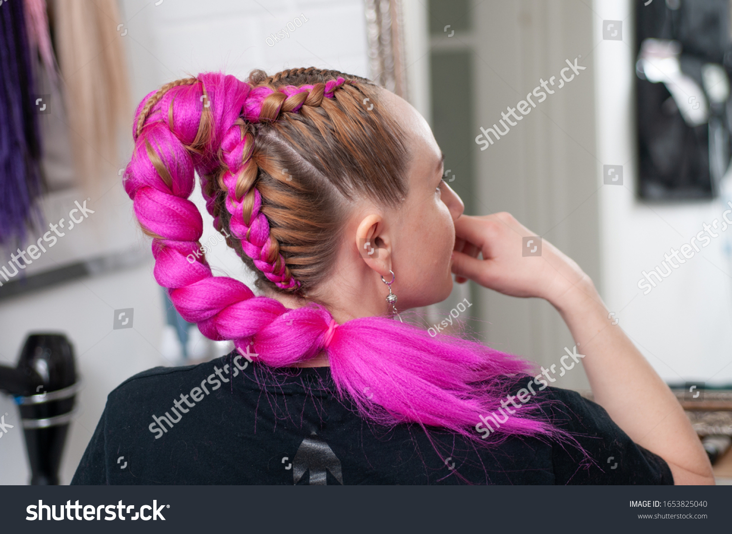 1 718 Kanekalon Braids Images Stock Photos Vectors Shutterstock   Stock Photo Braided Colored Braids With Kanekalon On A Woman In Profile Close Up 1653825040 