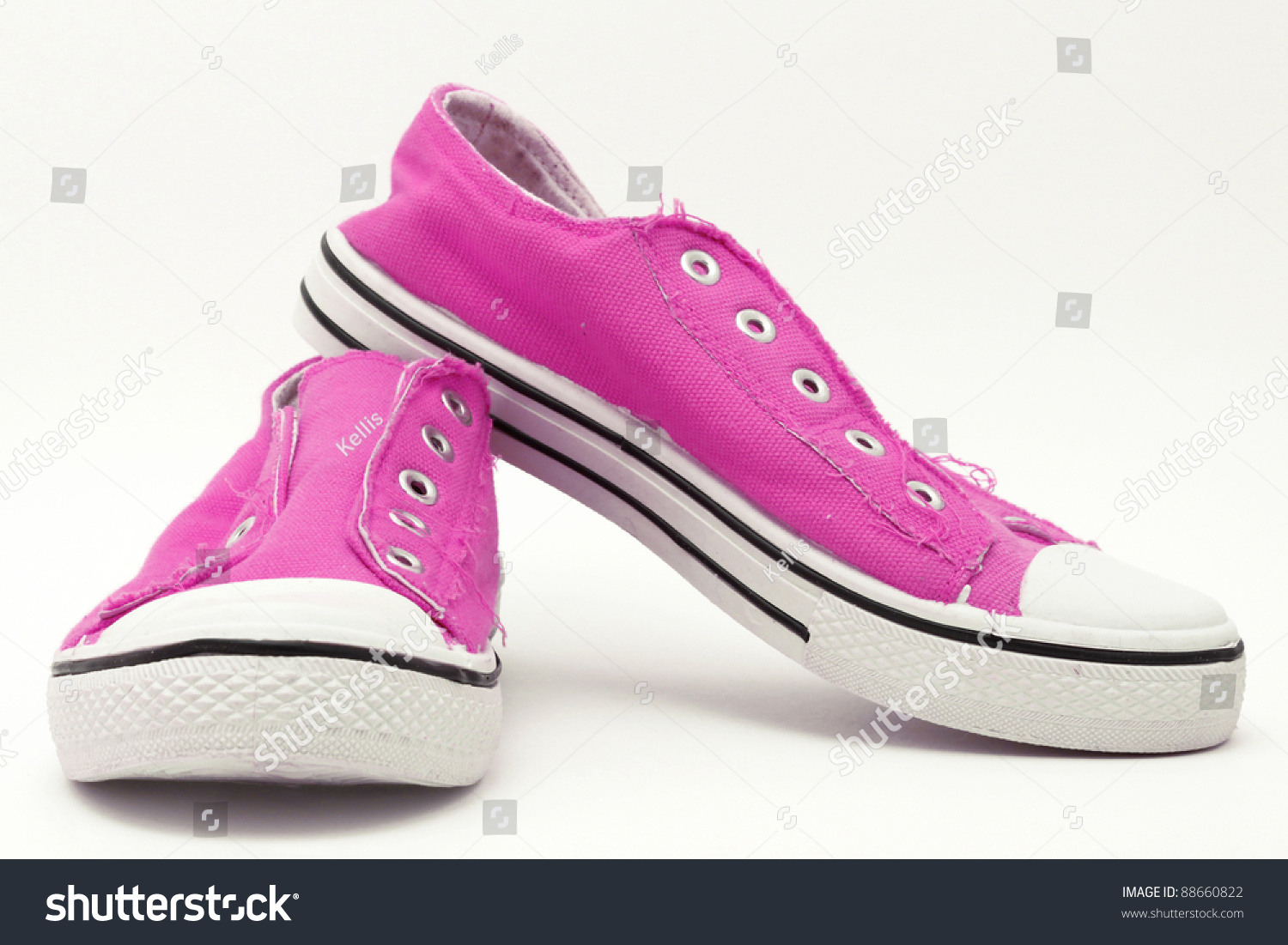 Brand New Pair Of Hot Pink Sneakers On A White Background Stock Photo ...