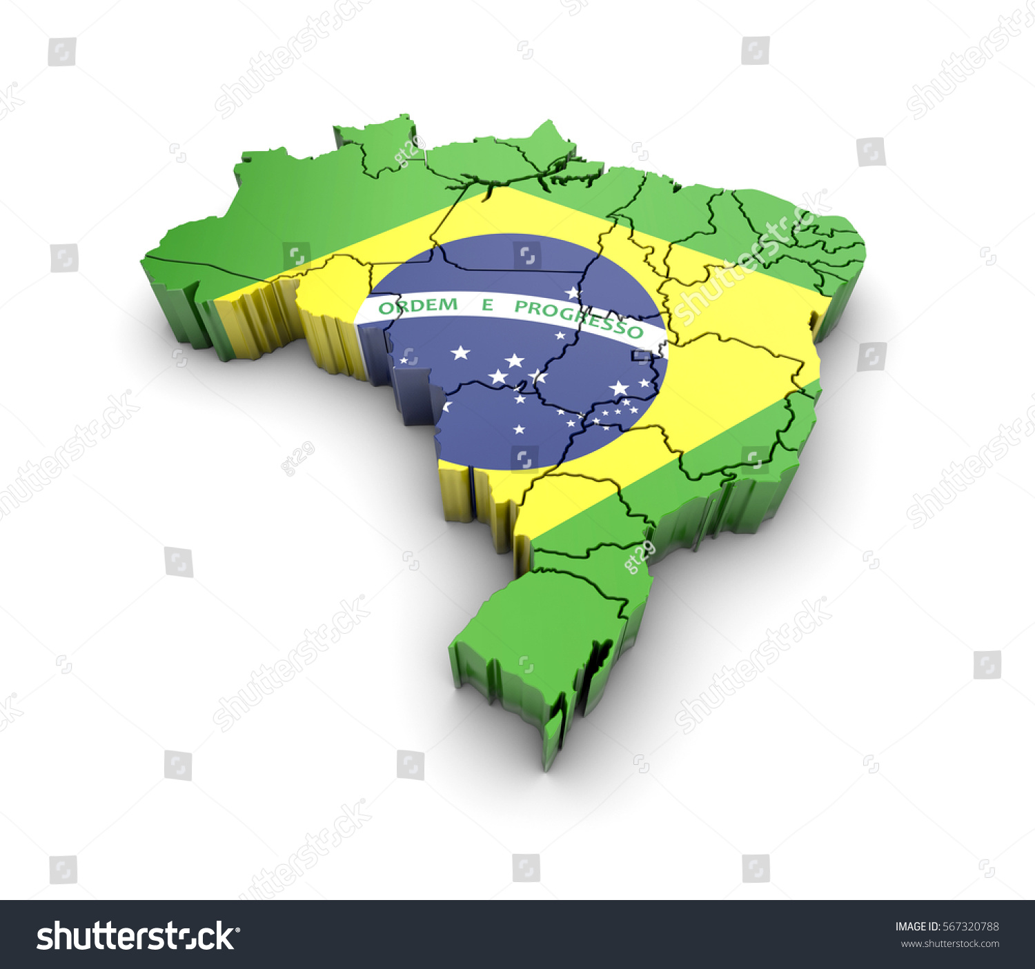 Brazil Map Flag Shadow On White Stock Illustration ...