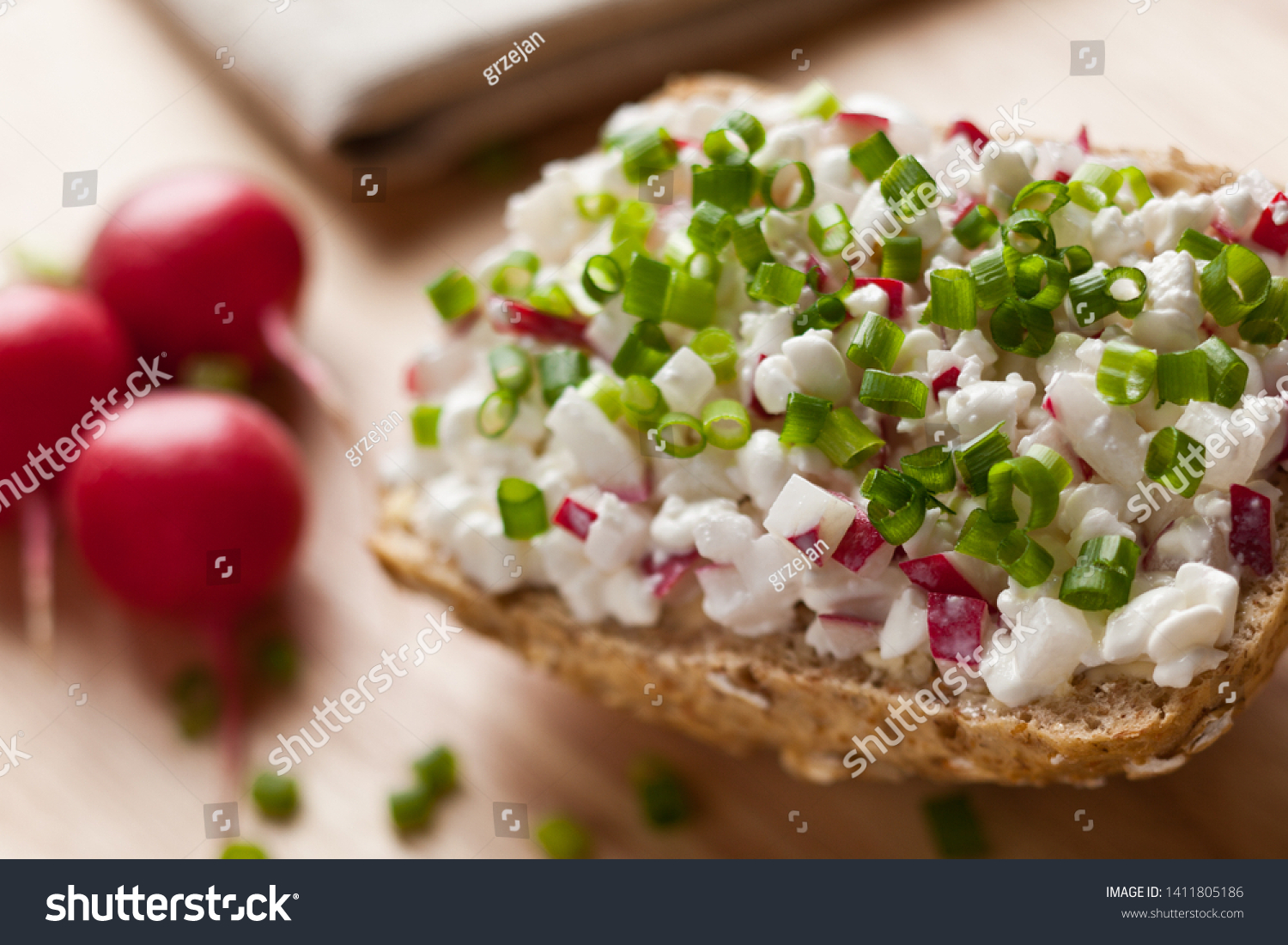 Bread Roll Cottage Cheese Radish Green Stock Photo Edit Now