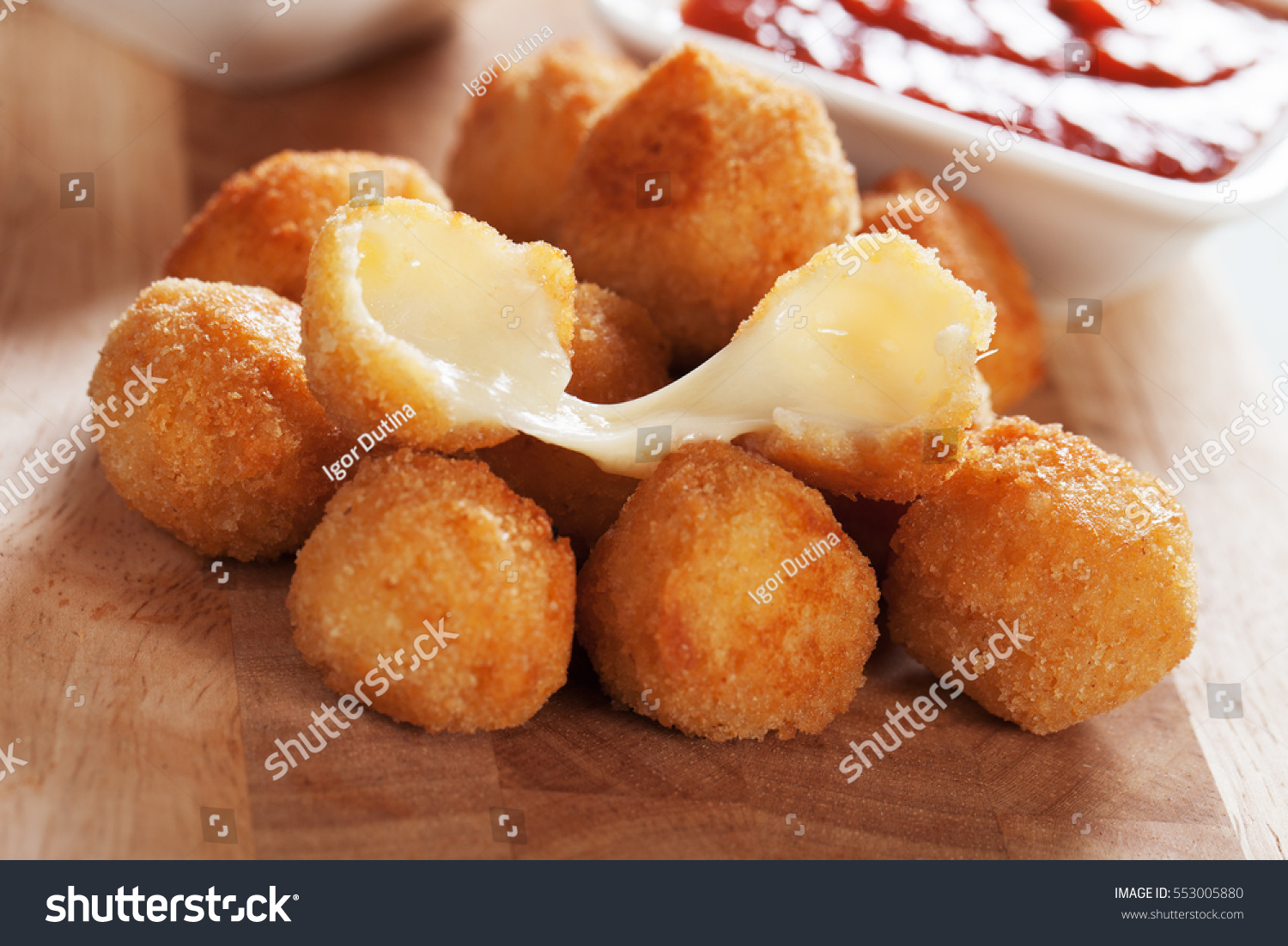 Breaded Mozzarella Cheese Balls Tomato Sauce Stock Photo 