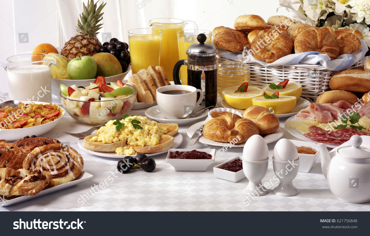 Breakfast Buffet Table Filled Assorted Foodssavourysweetpastrieshot ...