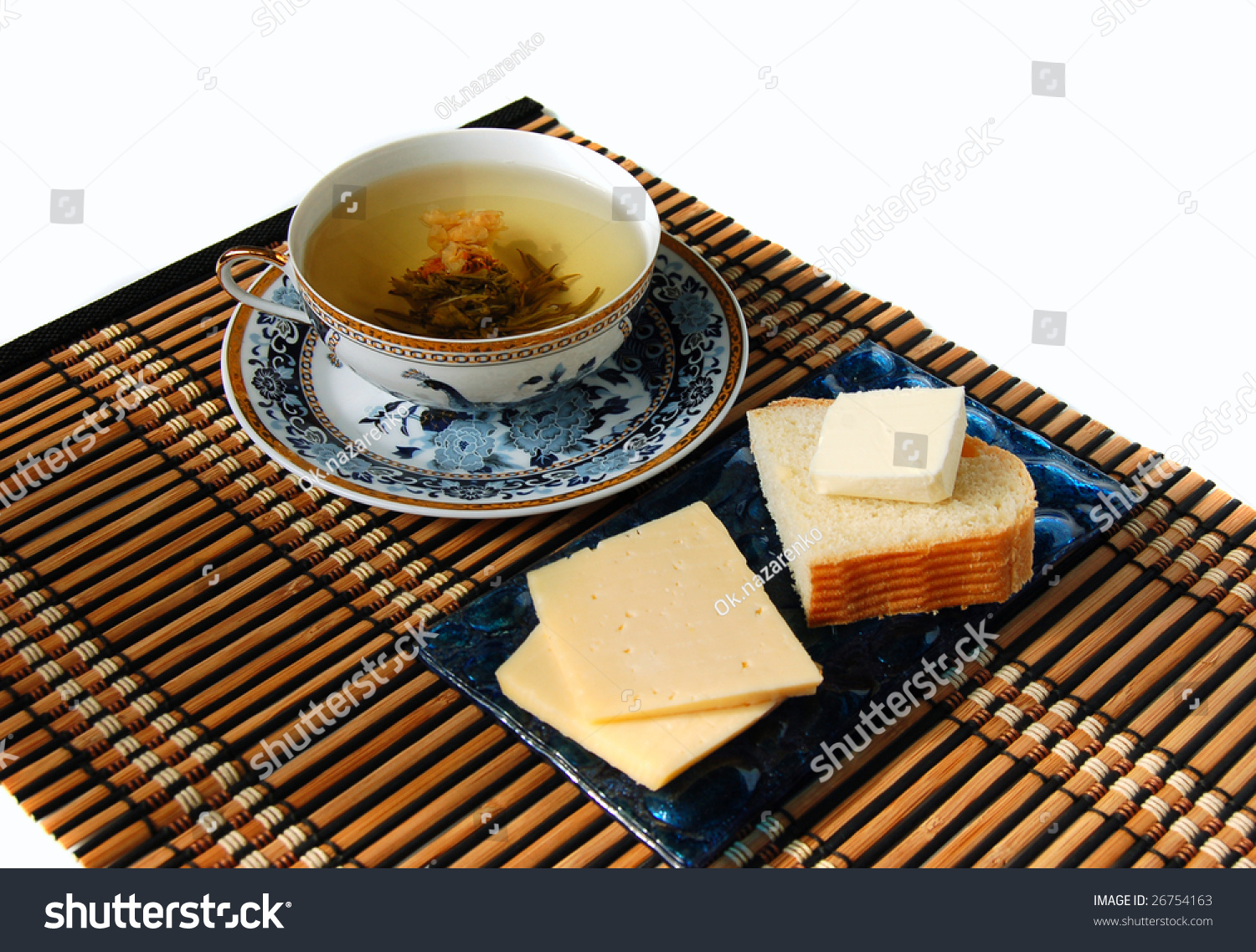 Breakfast Cheese Butter Bread Green Tea Stock Photo Edit Now