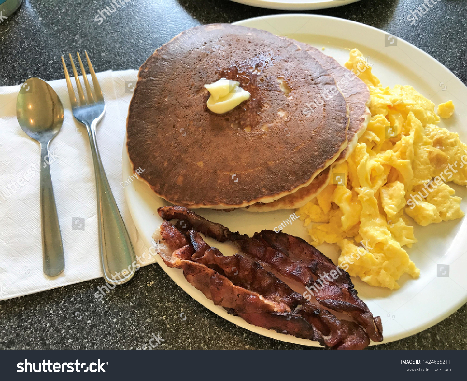 Breakfast Meal Scrambled Eggs Pancakes Stock Photo Edit Now