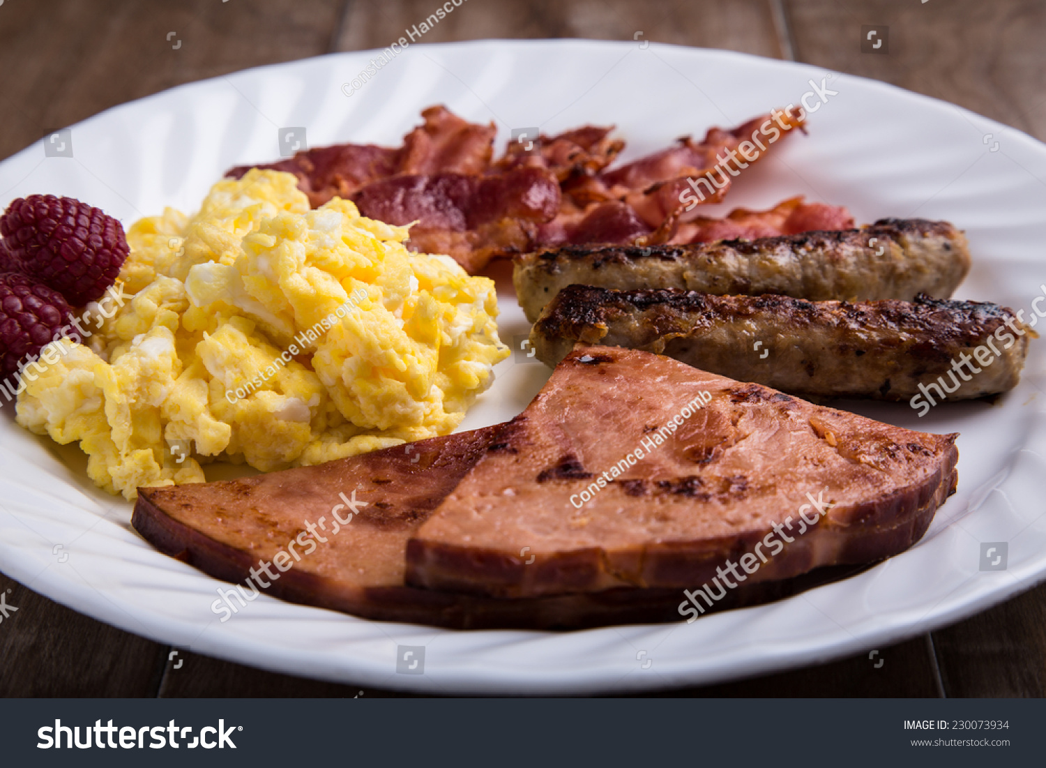 Breakfast Scrambled Eggs Bacon Sausage Ham Stock Photo Edit Now