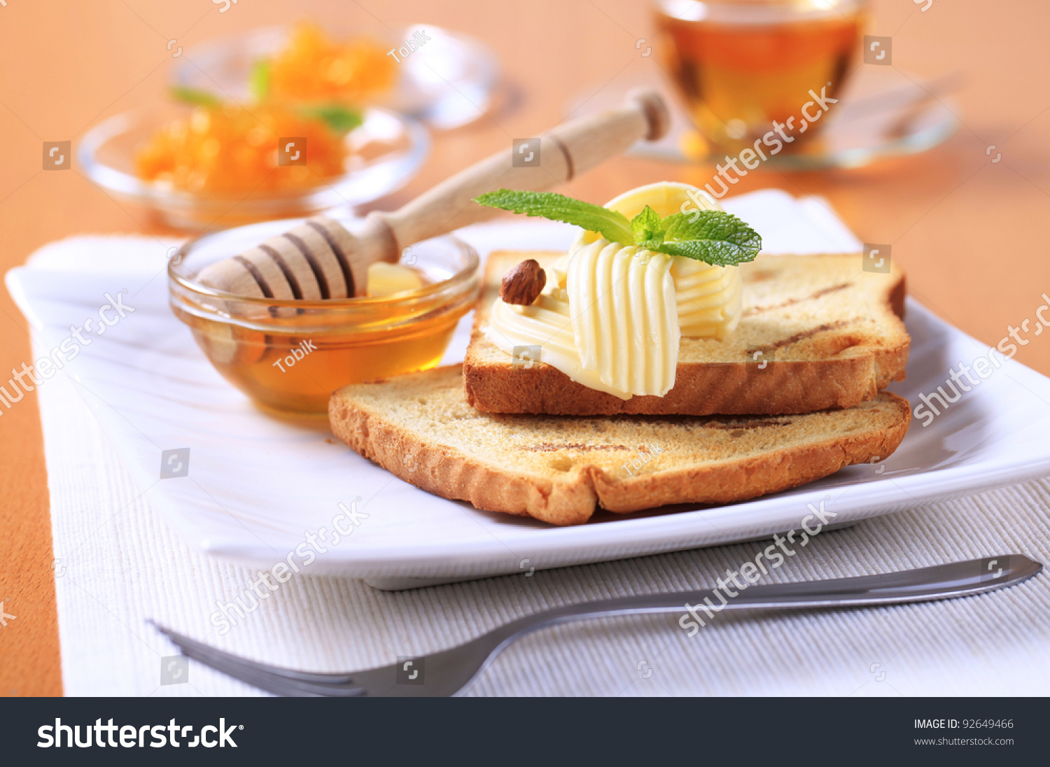 Breakfast Toasted Bread Butter Honey Jam Stock Photo Edit Now