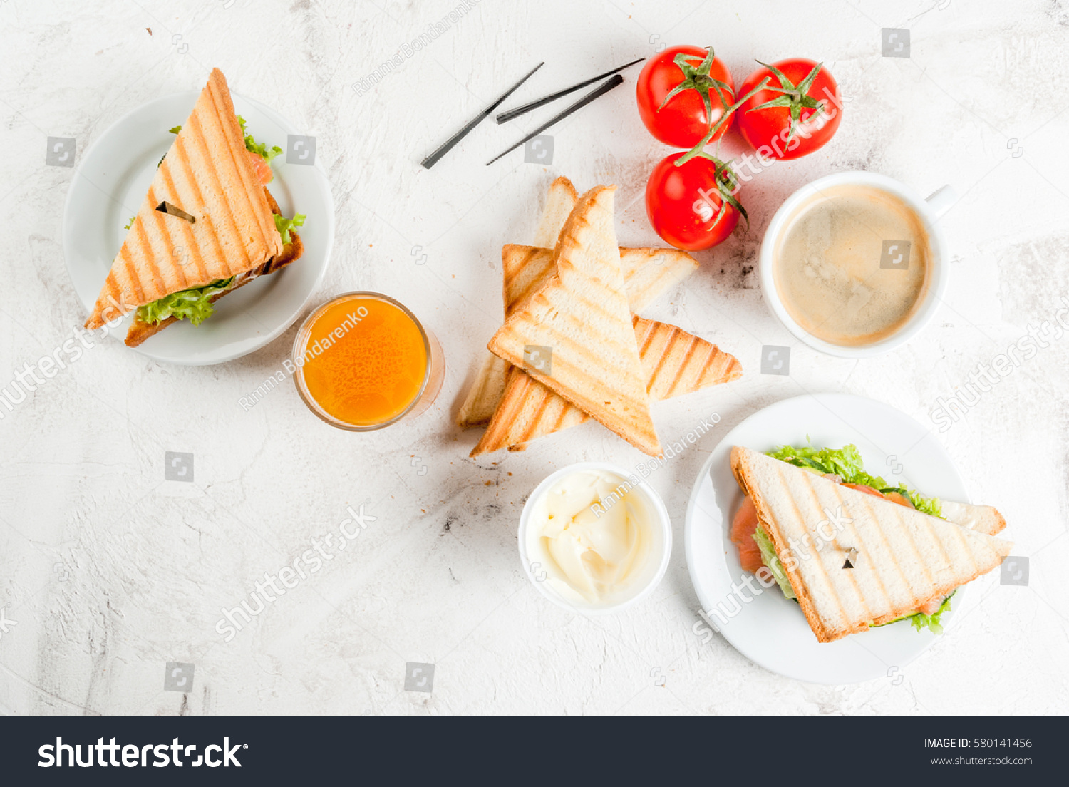 Breakfast Club Sandwiches Fresh Tomatoes Lettuce Stock Photo Edit Now 580141456