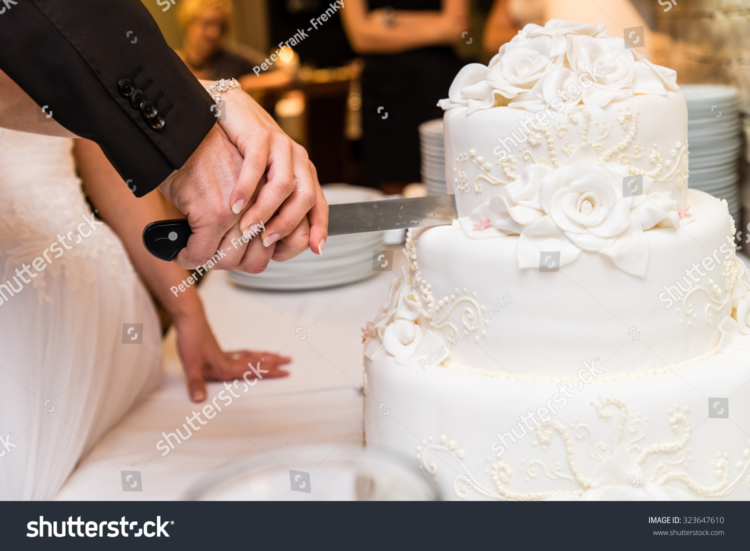 Bride Groom Wedding  Reception  Cutting  Wedding  Stock Photo 