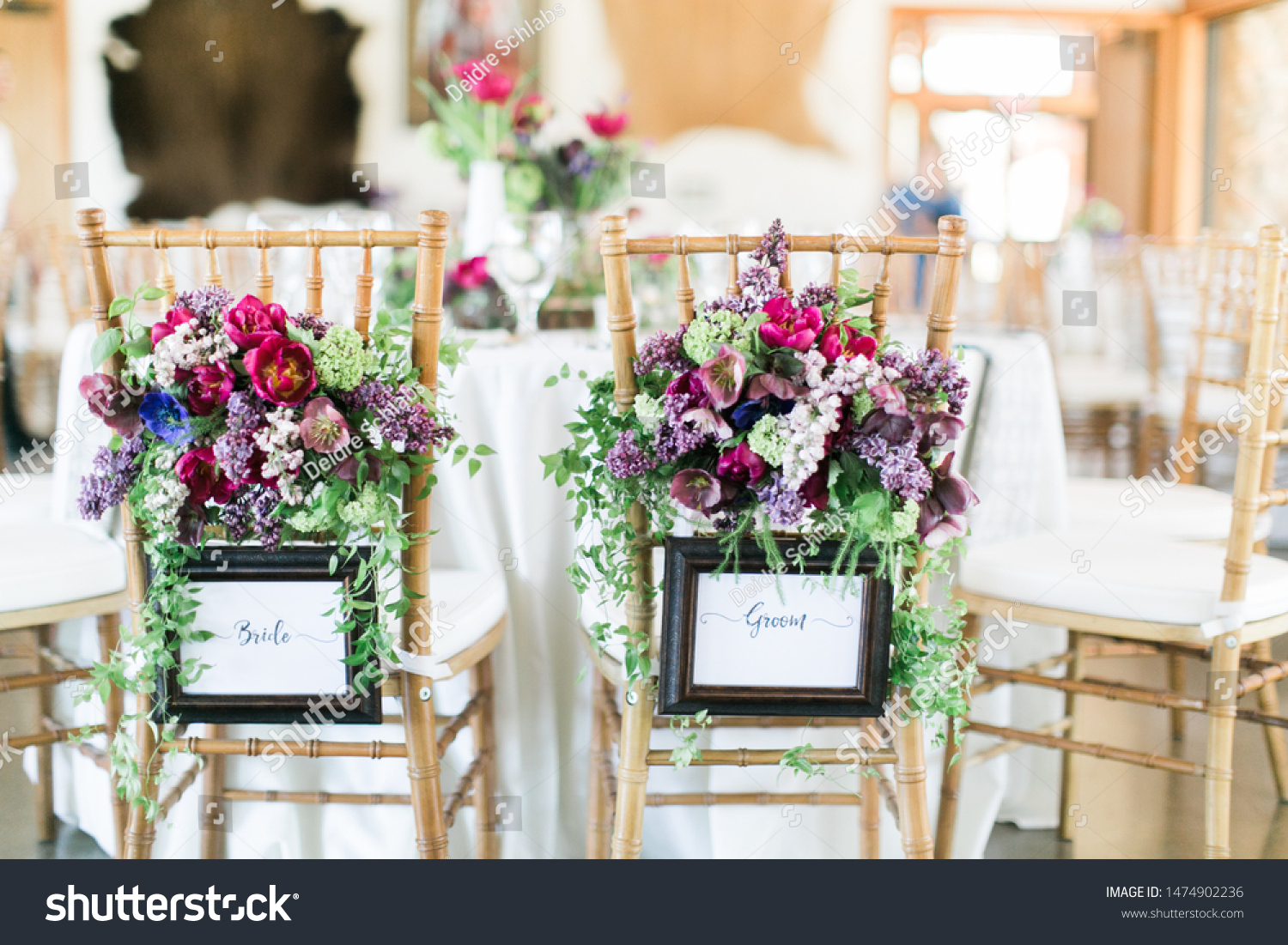 Bride Groom Chair Decorated Flowers Sign Stock Photo Edit Now
