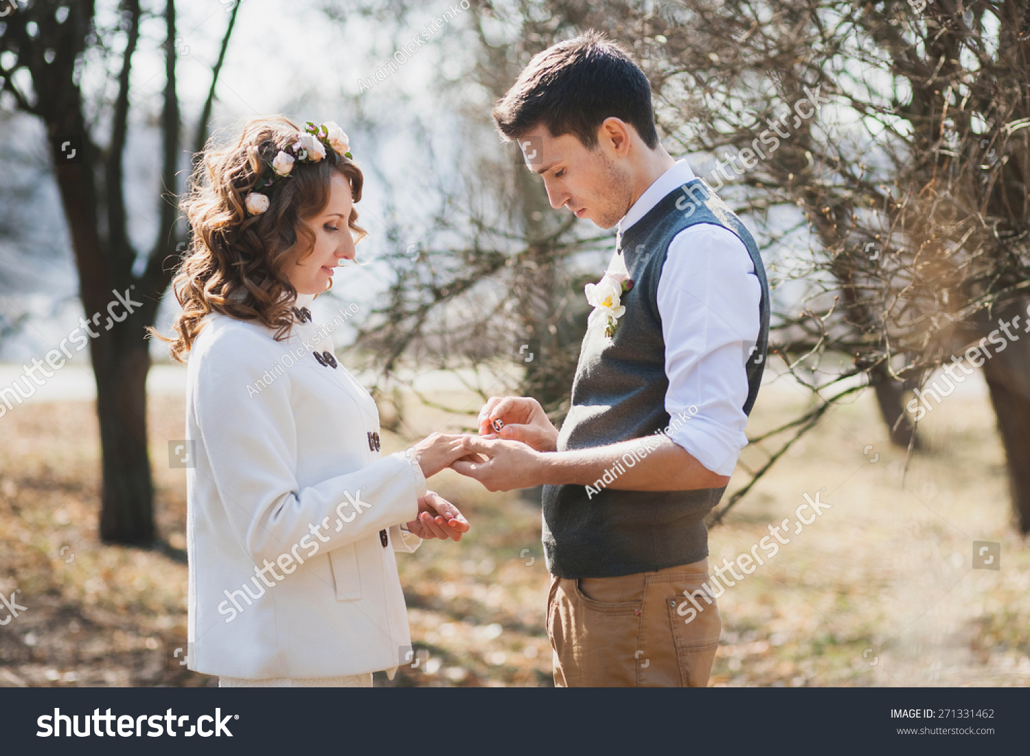 Bride Groom Exchanging Wedding  Rings  Wedding  Stock Photo 