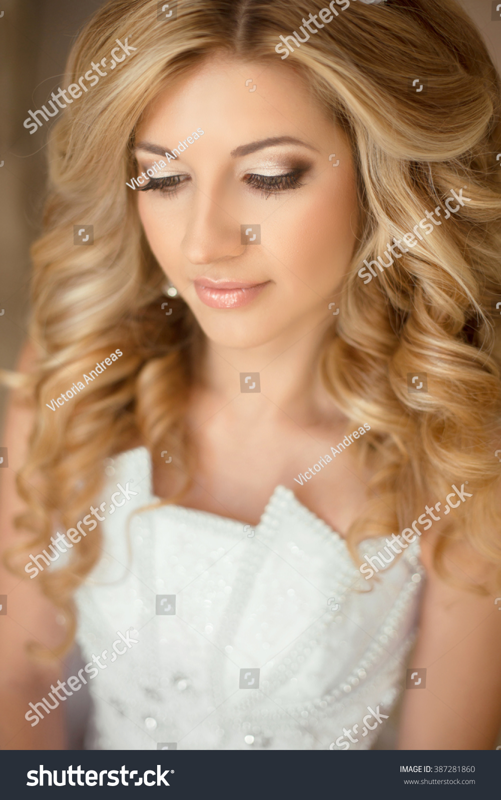 Bride Eye Makeup Wedding Hairstyle Beautiful Royalty Free Stock