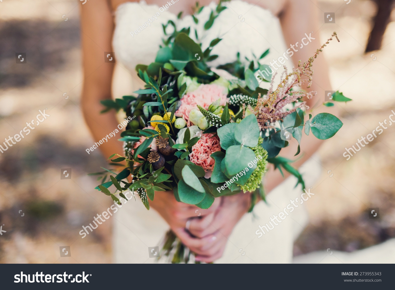 Bride Holding Bouquet Flowers Rustic Style Stock Photo Edit Now