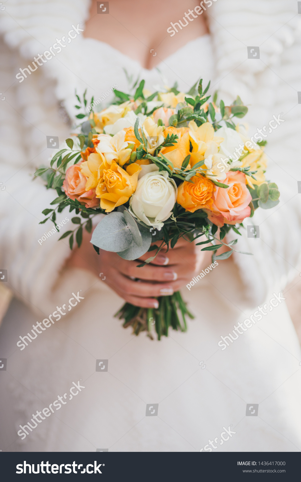 Bride Holding Bright Colorful Wedding Bouquet Stock Photo Edit Now 1436417000