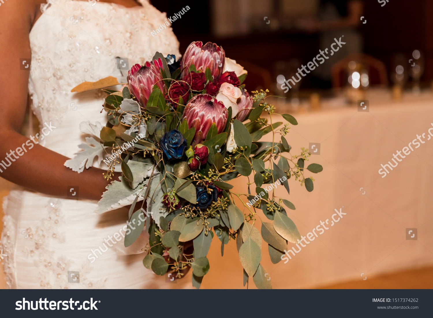Bride Holding Wedding Bouquet Red Flowers Stock Photo Edit Now 1517374262
