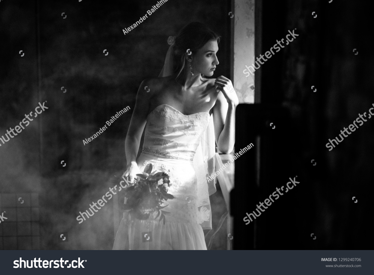 Bride White Wedding Dress Posing By Stock Photo Edit Now 1299240706