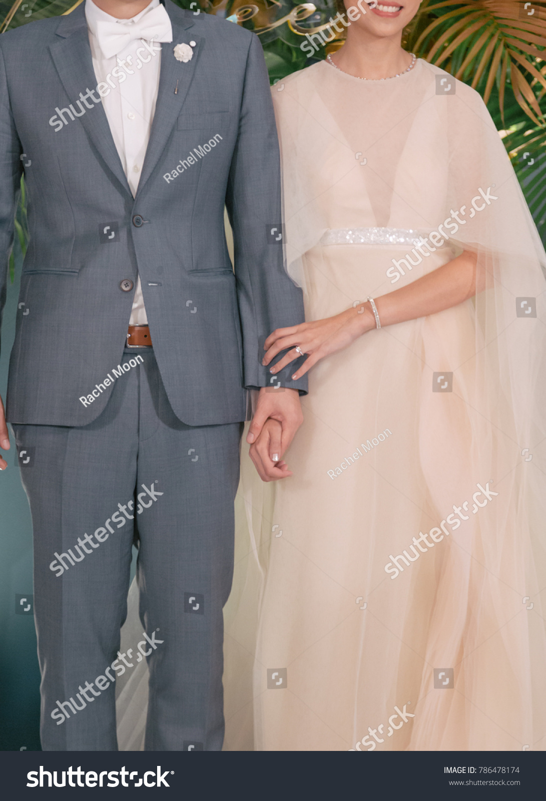 grey and pink wedding dress