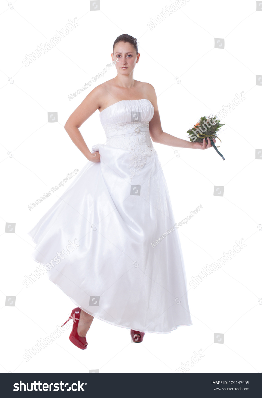 White Wedding Dress With Red Shoes