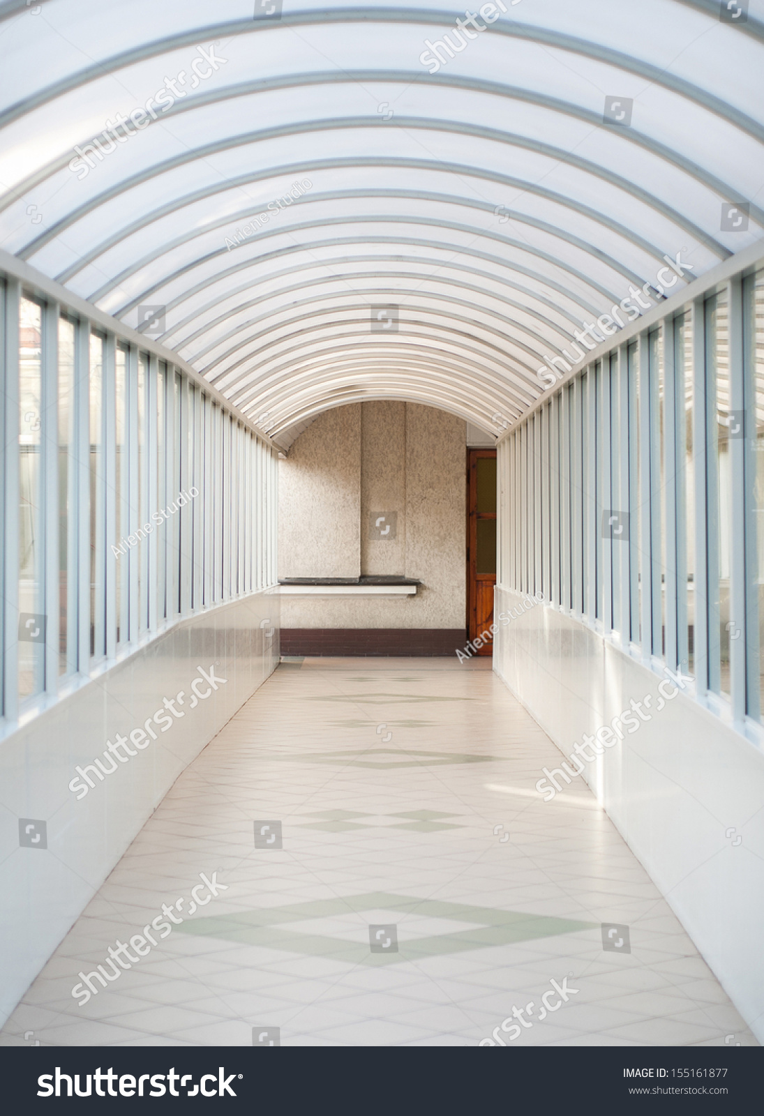 Bright Empty Hospital Corridor Curved Ceiling Stock Photo Edit