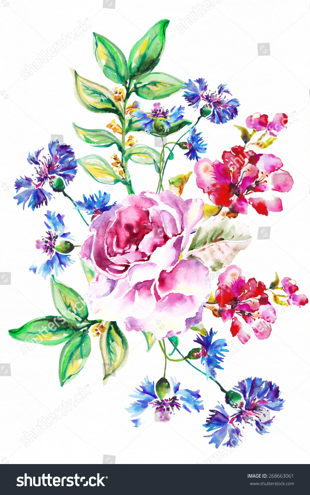 Bright Exotic Bouquet From Flowers , Drawn With Watercolor Paints.Album ...