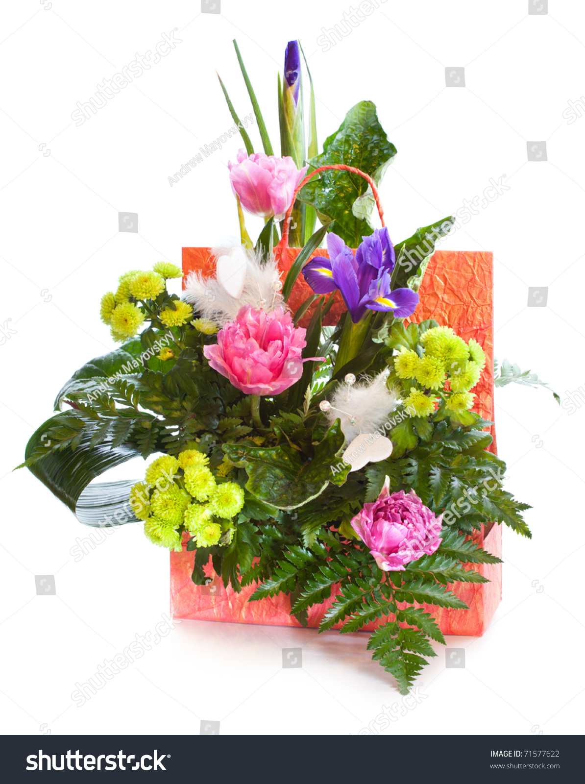 Bright Flower Bouquet Isolated Over White Background Stock Photo