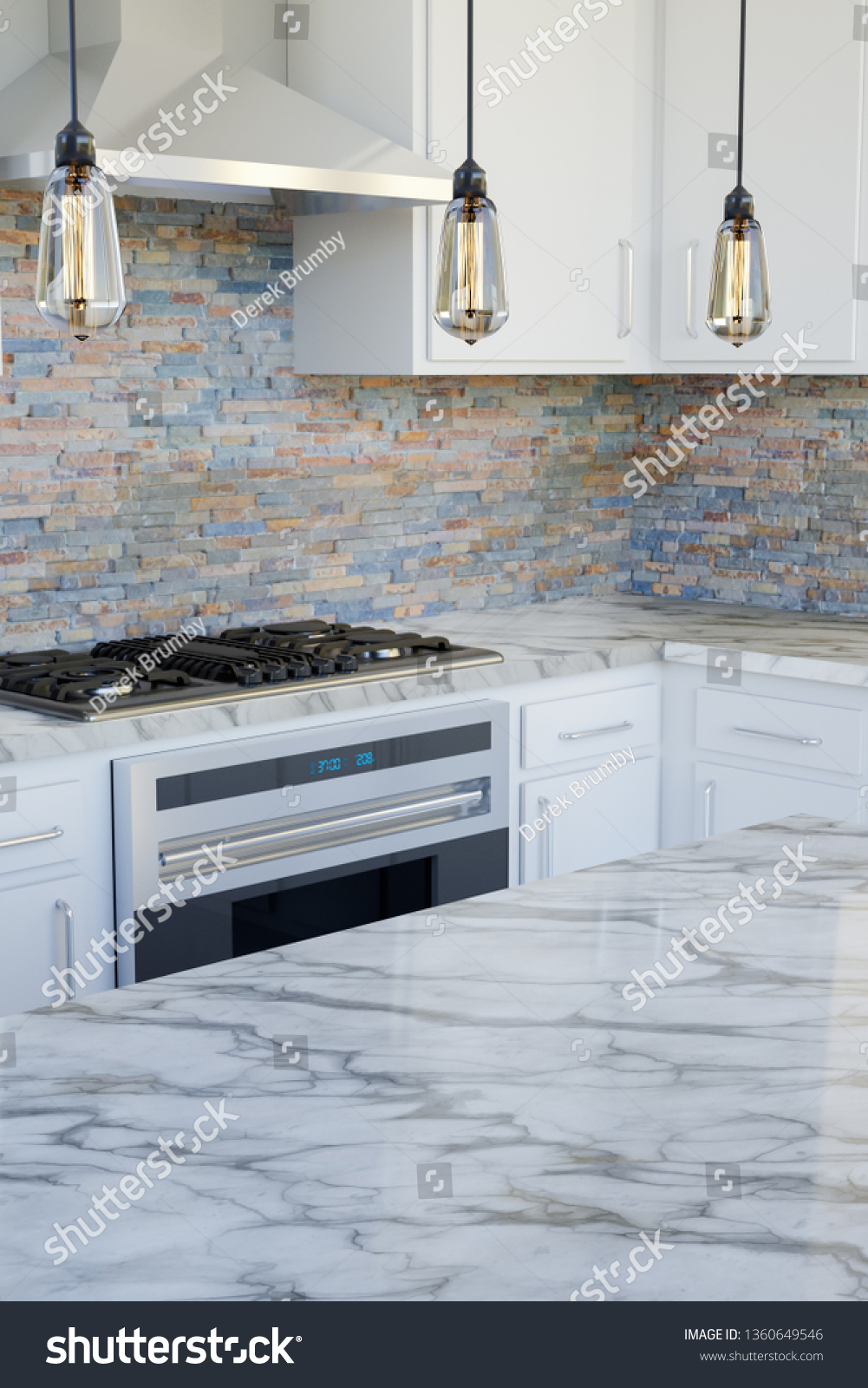 Bright Modern Kitchen White Cabinets Stone Stock Photo Edit Now 1360649546