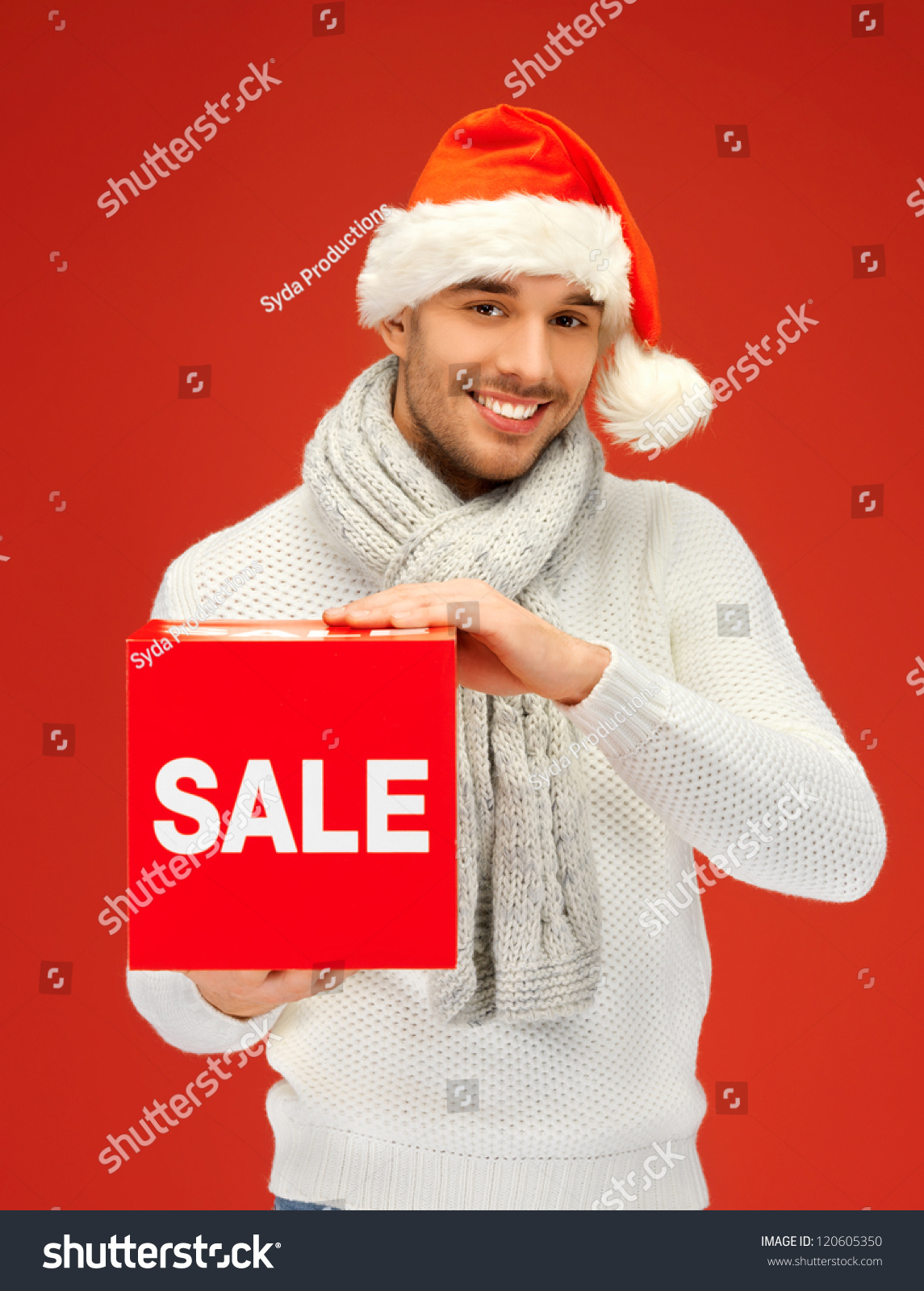 Bright Picture Of Handsome Man In Christmas Hat. Stock Photo 120605350 : Shutterstock