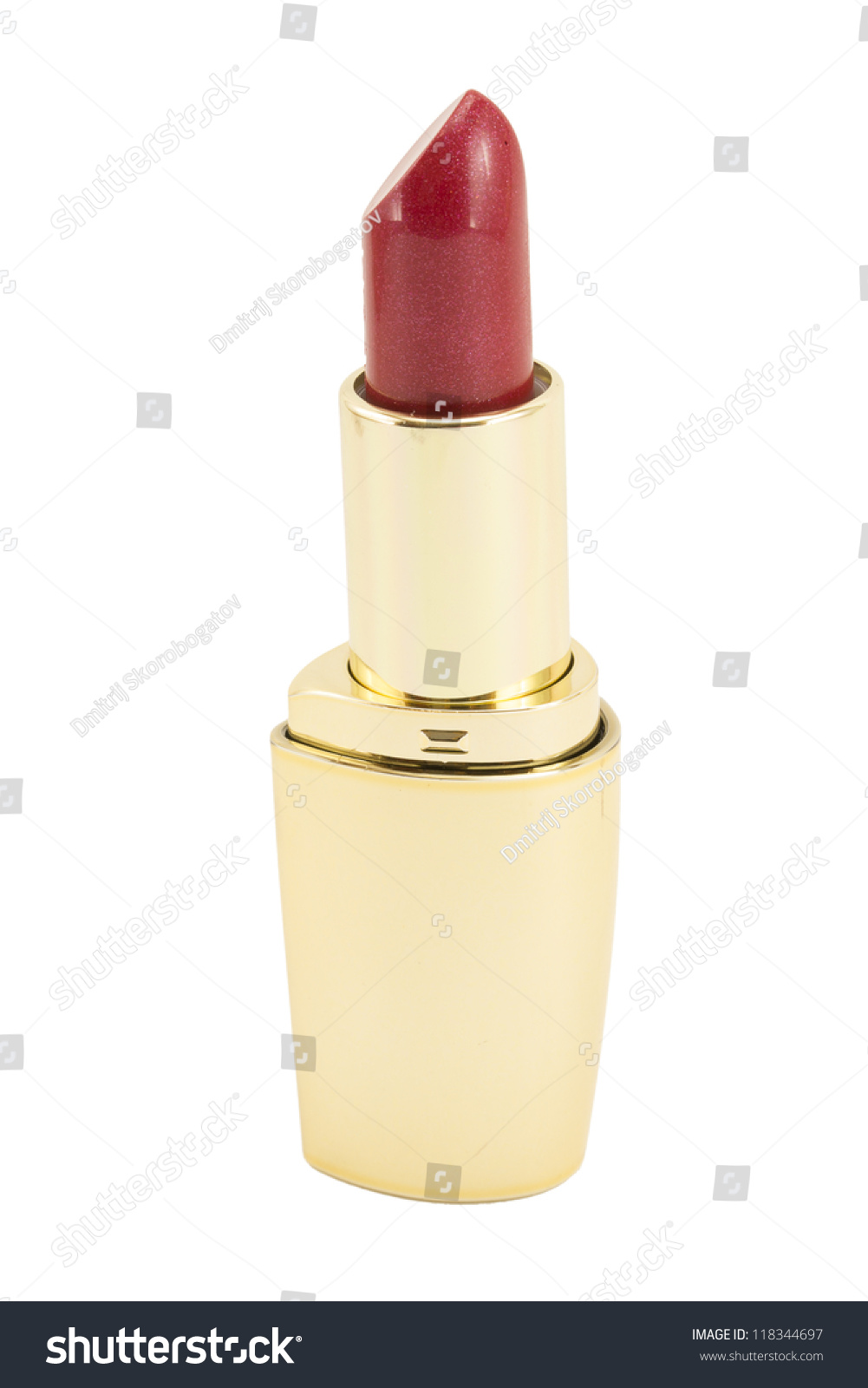 Bright Red Lipstick Glossy Gold Tube Stock Photo Edit Now 118344697