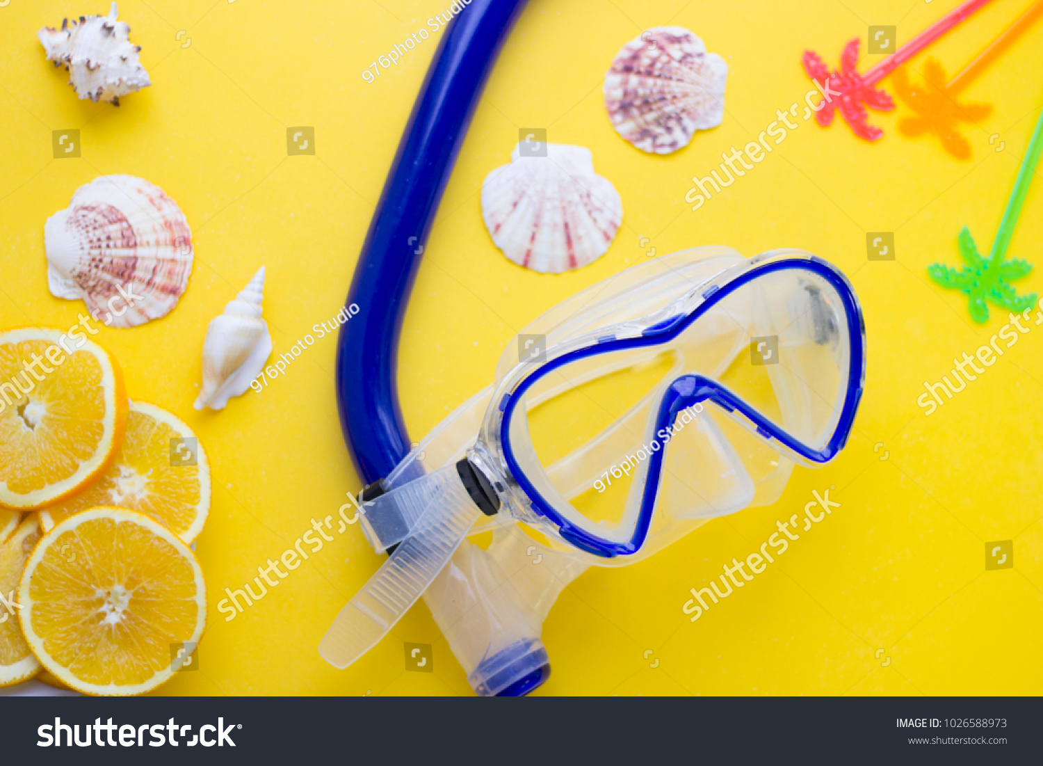 Download Bright Yellow Onecolor Background Swimming Mask Stock Photo Edit Now 1026588973 PSD Mockup Templates