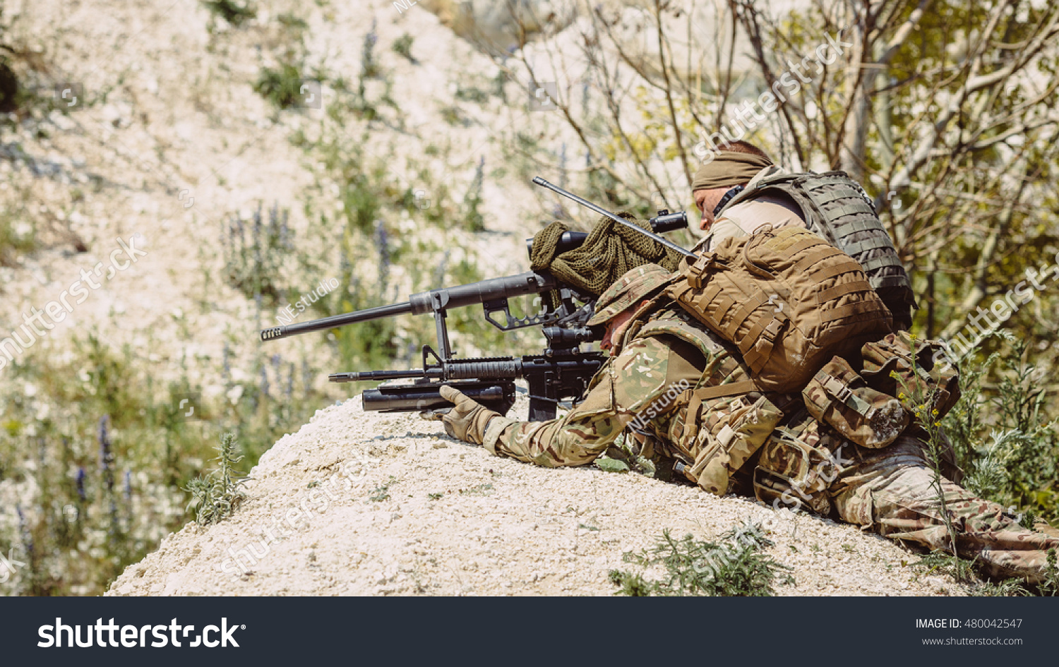 British Army sniper during the military operation in the mountain. war, army, technology