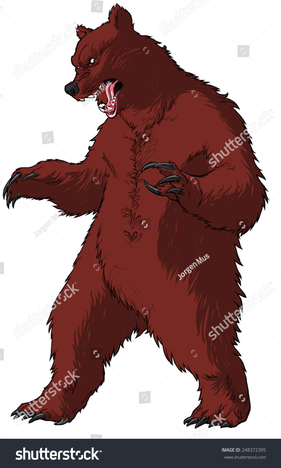 Brownblackgrizzly Bear Standing On His Hind Stock Illustration ...