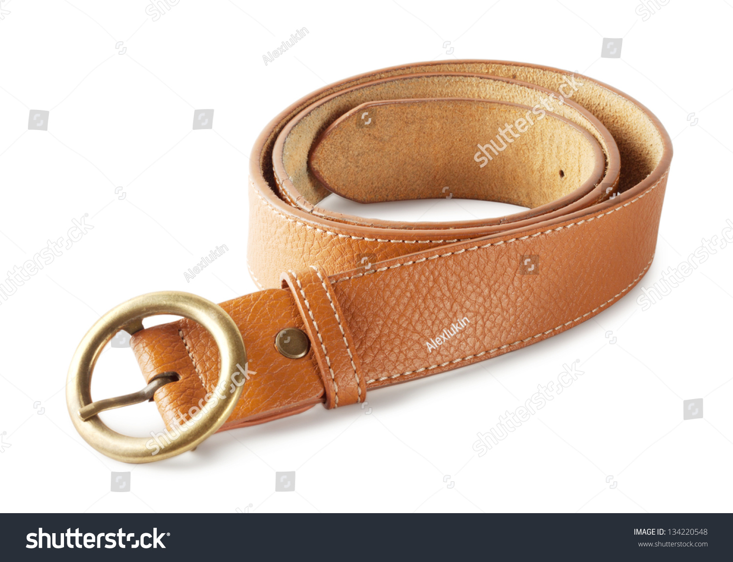 Brown Leather Belt Isolated On White Background Stock Photo 134220548 ...