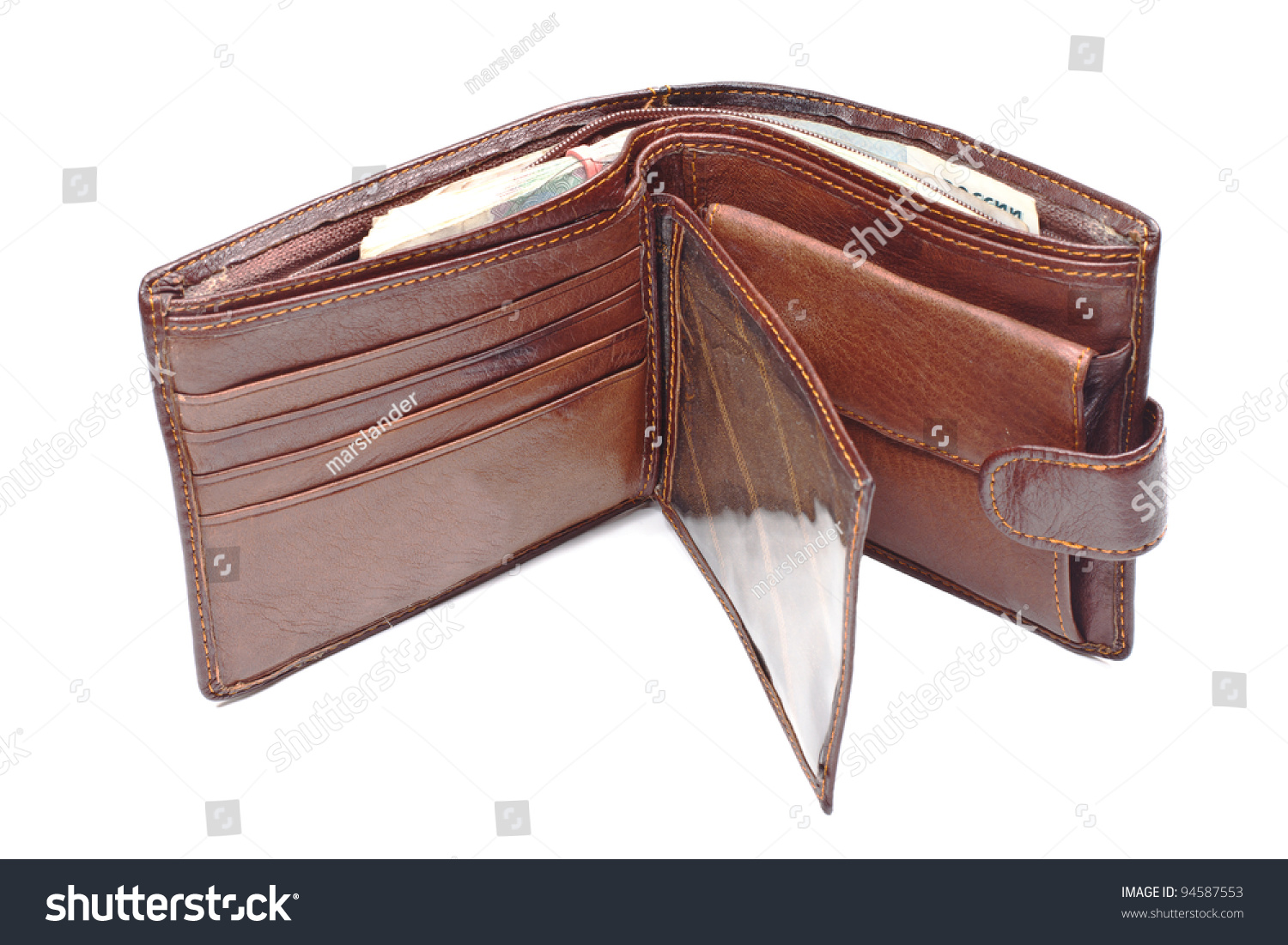 Brown Leather Wallet With Money Isolated On White Stock Photo 94587553 ...