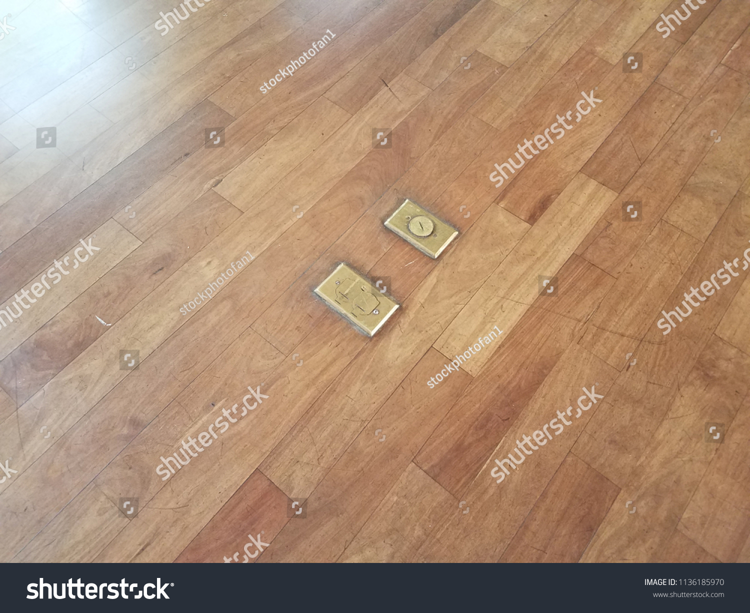 Brown Wood Floor Electrical Outlets Stock Photo Edit Now