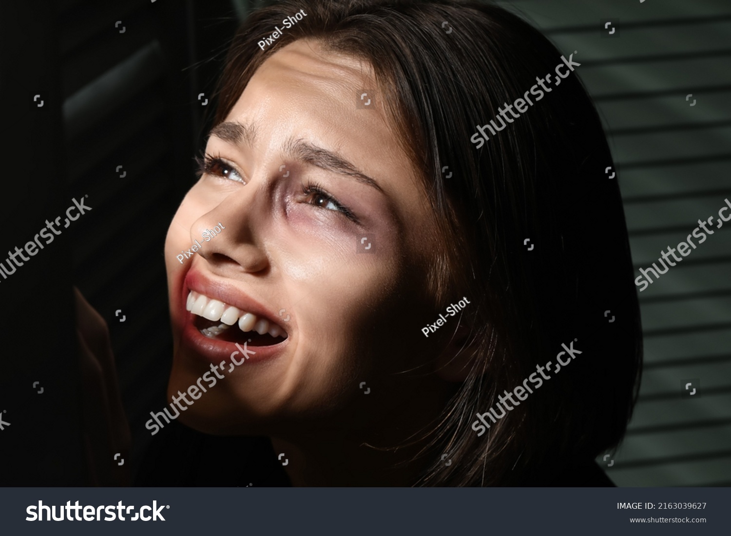 Bruised Young Woman Hiding Closet Home Stock Photo 2163039627 ...