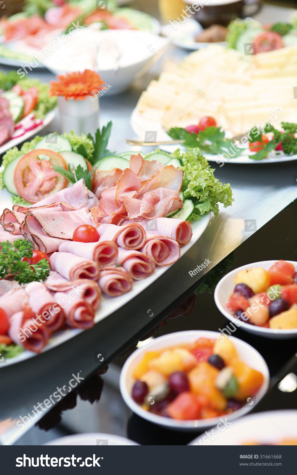 Brunch Buffet With Ham, Cheese And Fruit Stock Photo 31661668 ...