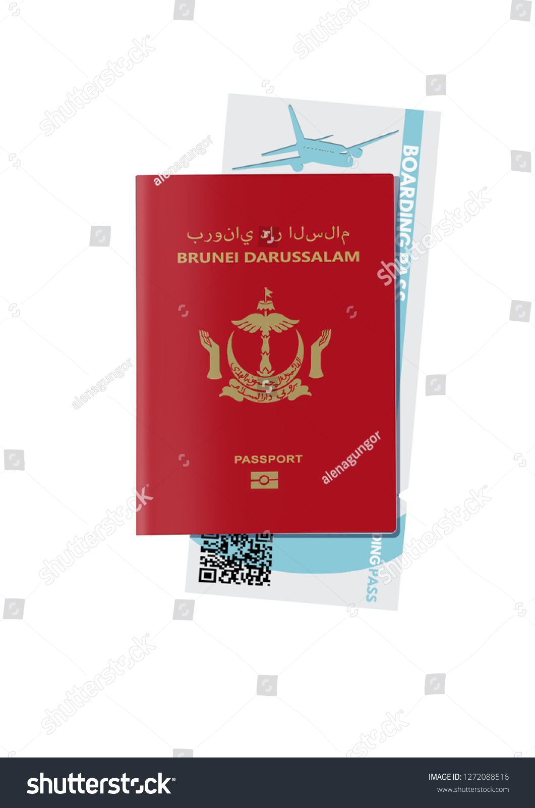 Brunei Bruneian Passport Fly Ticket Travel Stock Illustration 1272088516