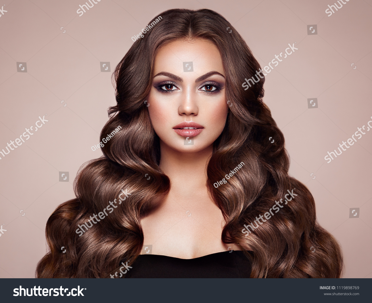 Brunette Girl Long Healthy Shiny Curly Stock Photo 1119898769