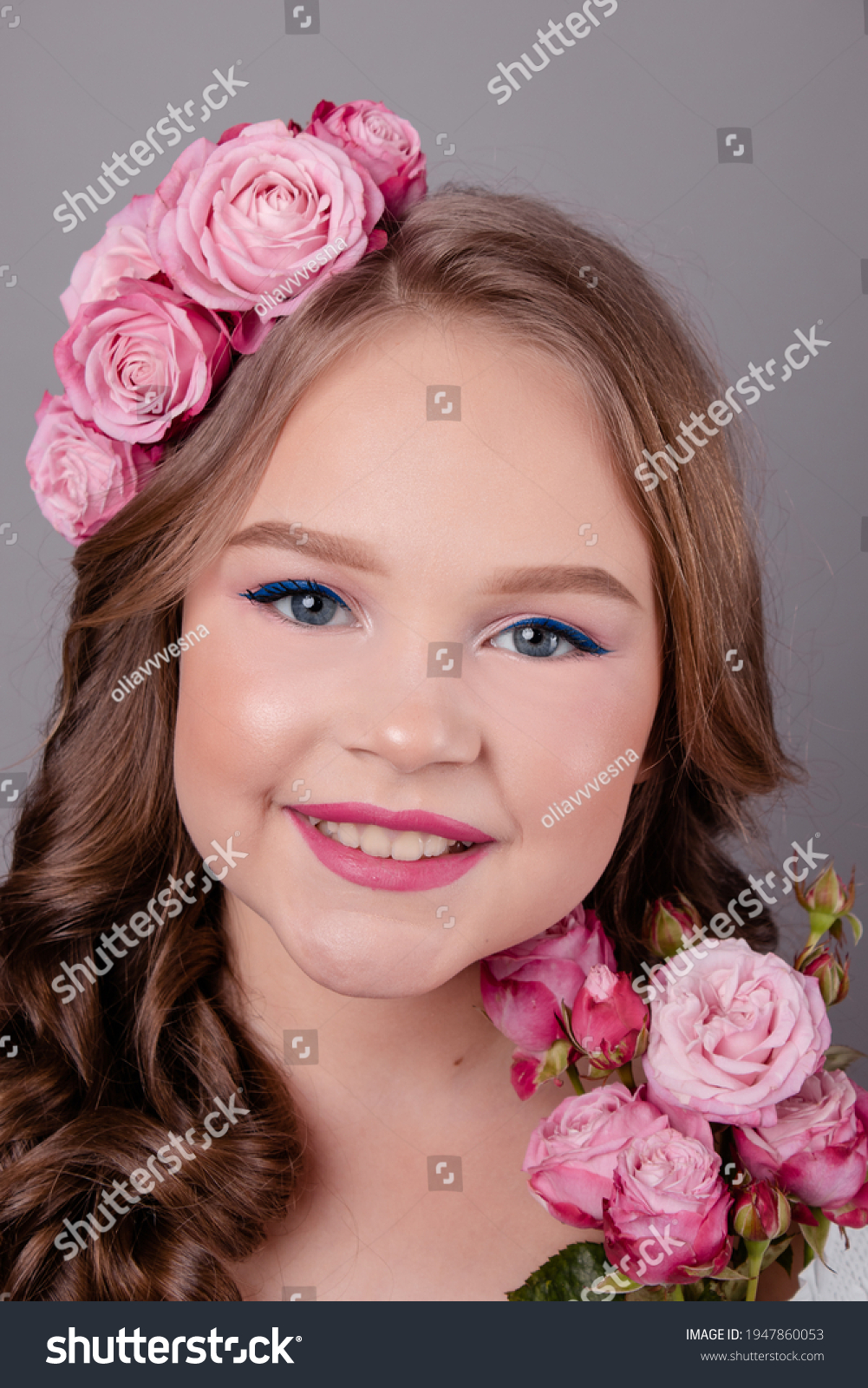 Brunette Teenage Girl Pink Roses Her Stock Photo 1947860053 | Shutterstock