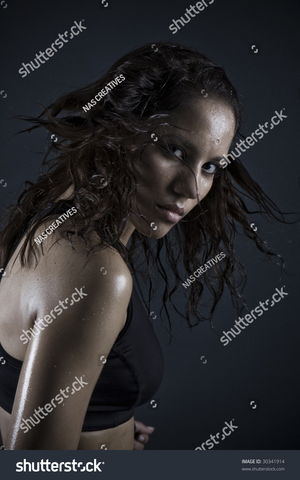 Brunette Woman Workout, Wet Hair Sexy Sweating Stock Photo 30341914 ...