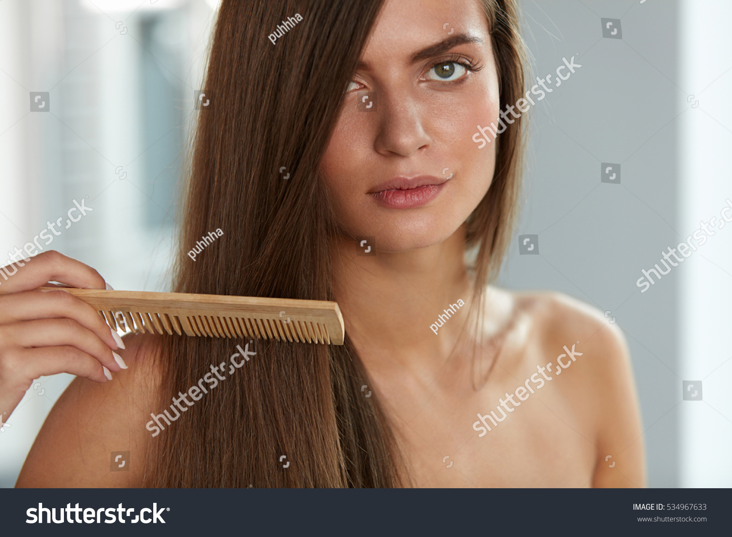 Brushing Hair Portrait Sexy Young Woman Stock Photo Edit Now