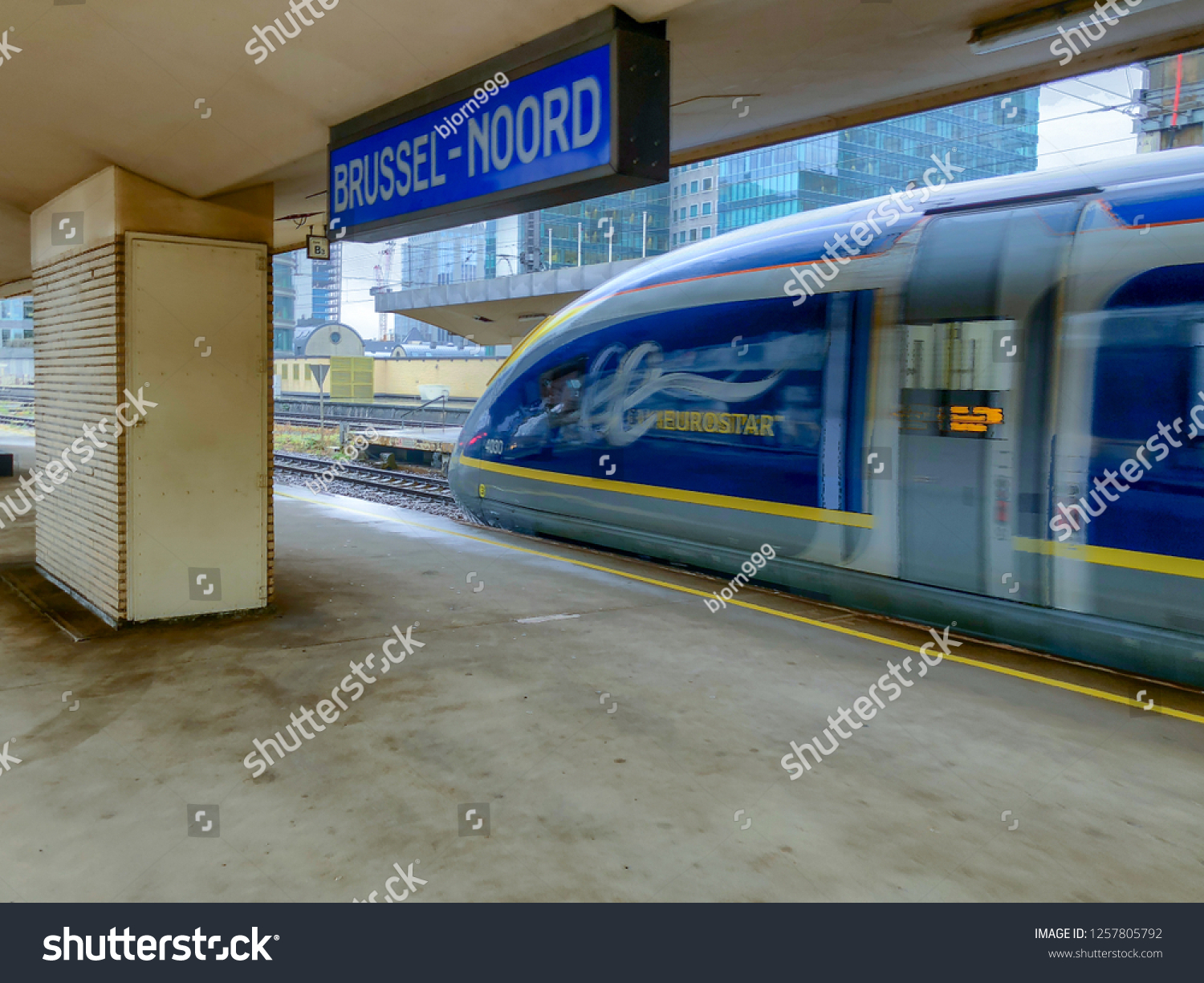 Brussels, Belgium - October 30, 2018: The E320 Eurostar International High Speed passengers Train waiting in the Brussels North railway station