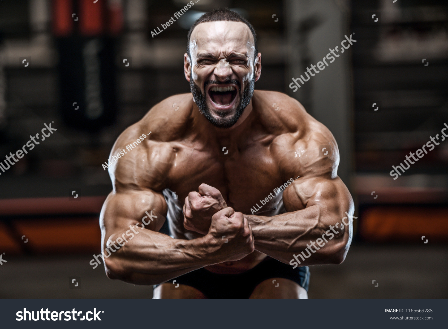 Brutal Strong Bodybuilder Athletic Man Pumping 스톡 사진 Shutterstock