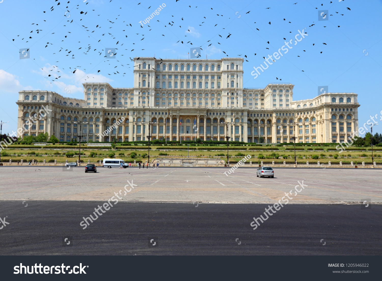 Bucharest Romania Palace Parliament Birds Flock Stock Photo (Edit Now ...