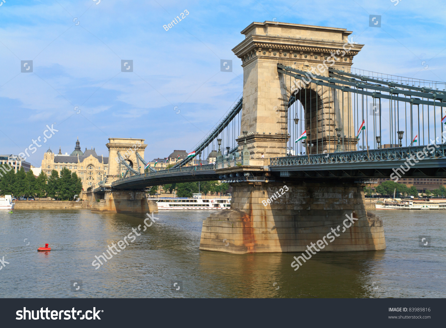 Budapest Chain Bridge Over Danube, Hungary Stock Photo 83989816 ...