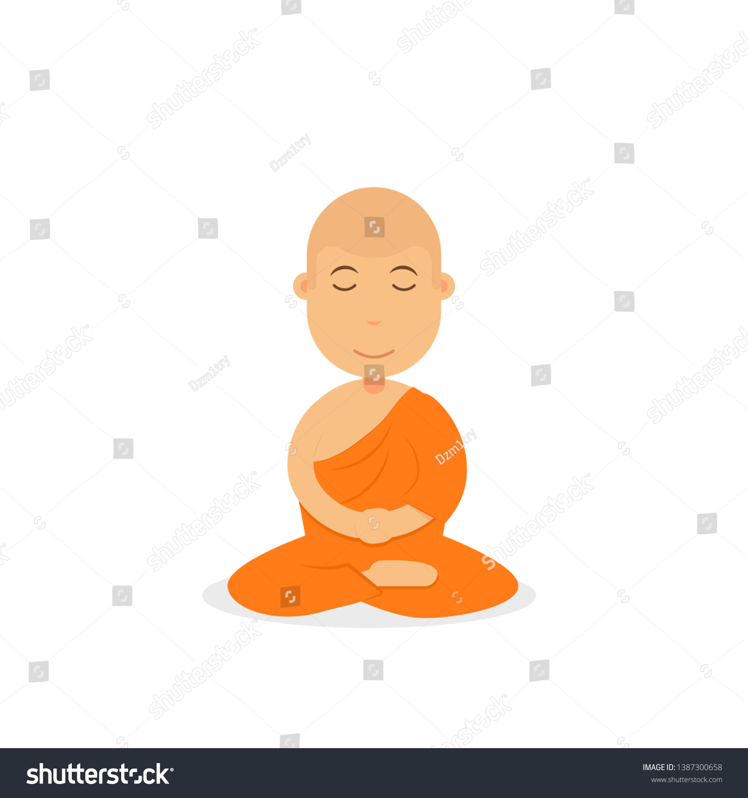 Buddhist Monk Orange Robes Praying Clipart Stock Illustration 1387300658