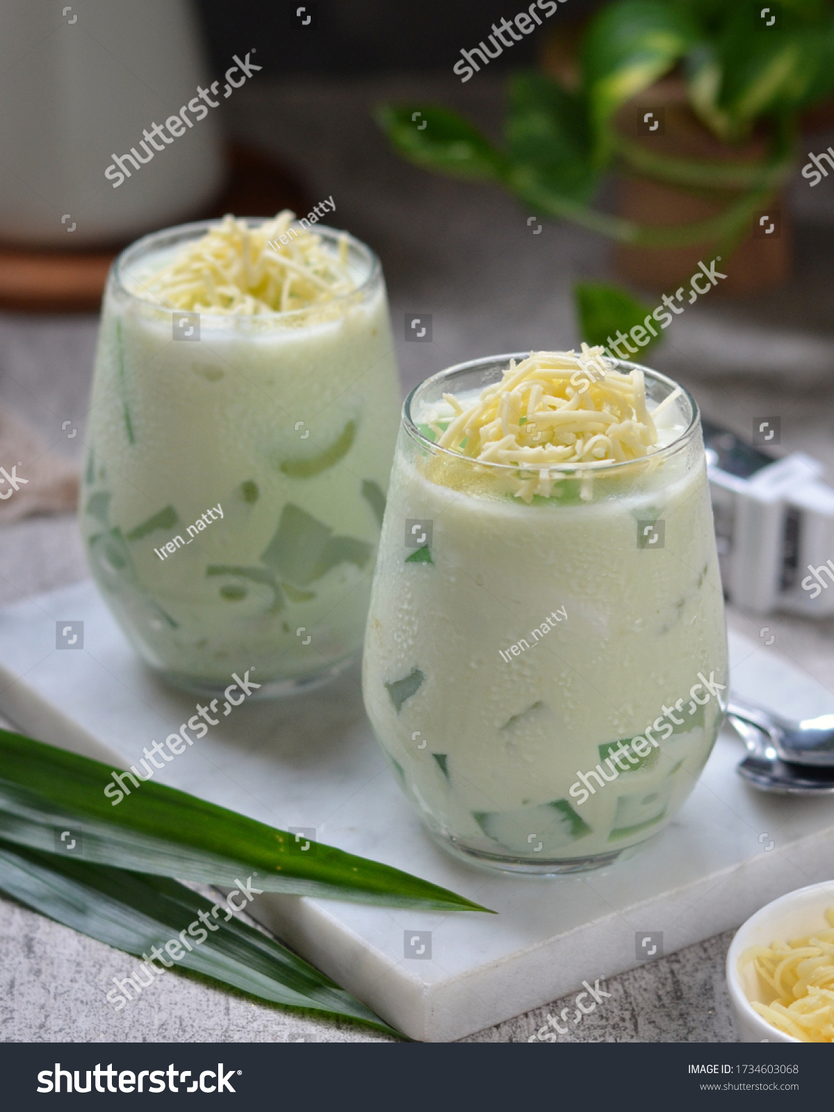 2 117 Pandan Coconut Jelly Images Stock Photos Vectors Shutterstock   Stock Photo Buko Pandan Is A Drink Made From Philippines Made From Jelly Young Coconut Evaporated Milk 1734603068 