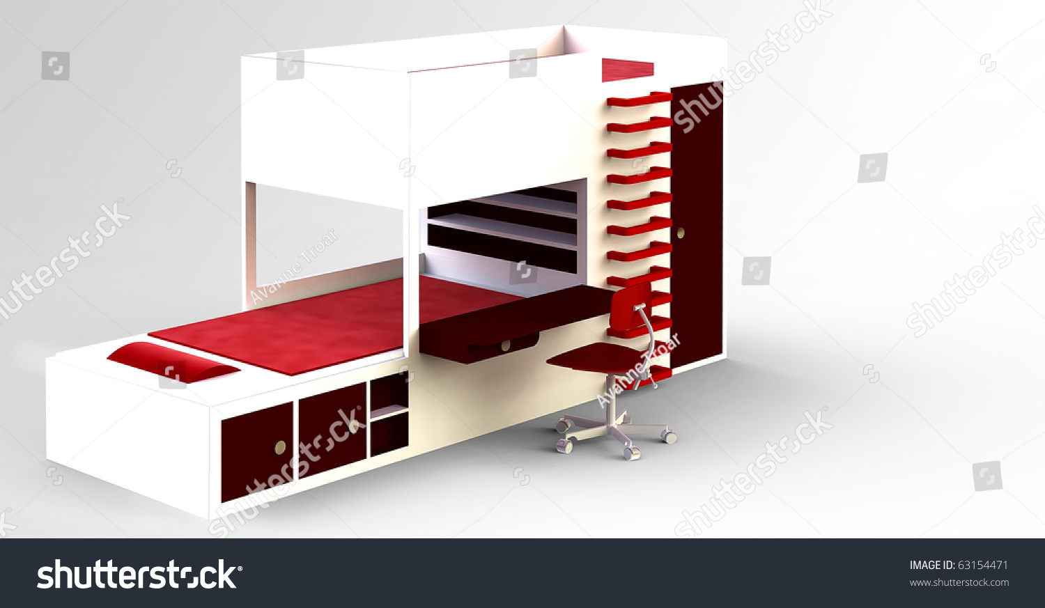 Royalty Free Stock Ilration Of Bunk Bed Desk Swivel Armchair Bunk Bed With Desk And Swivel Armchair Cabinet Shelf Red