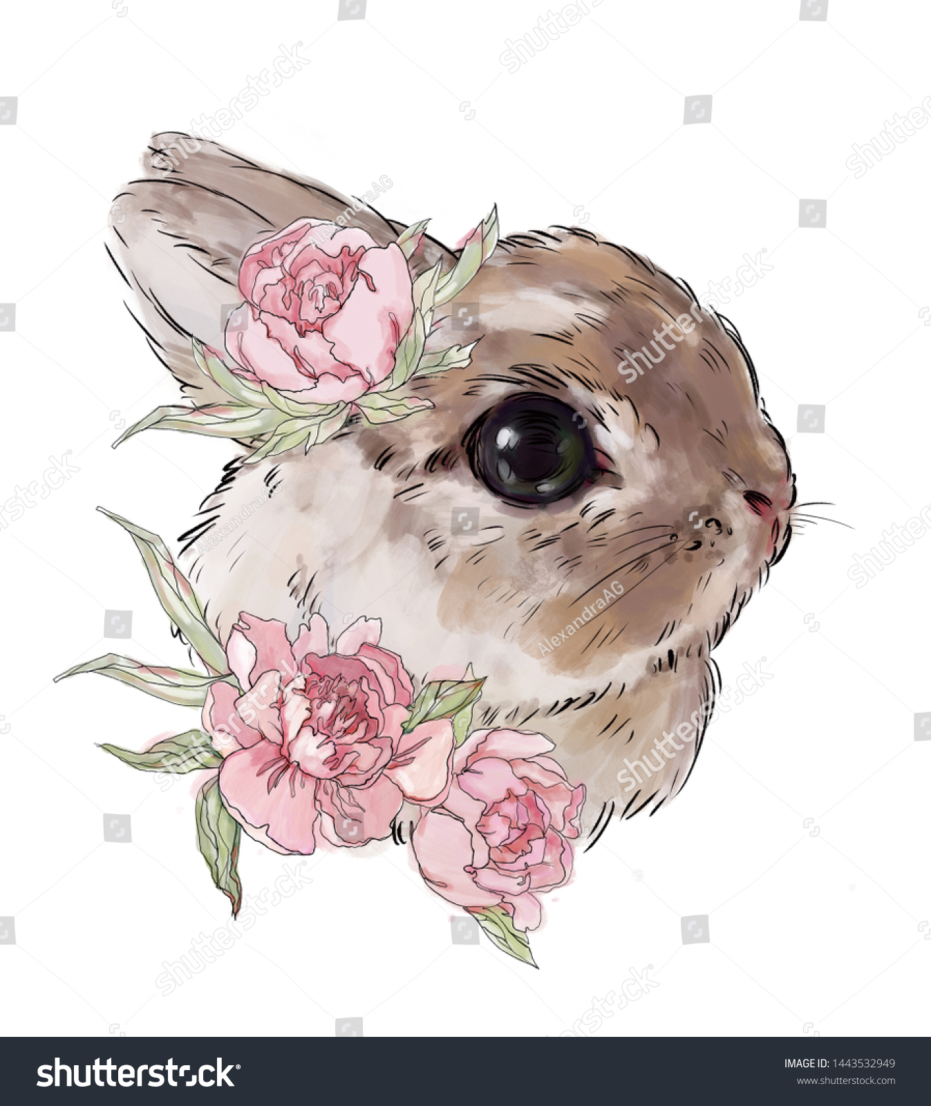 Bunny Beige Powdery Rabbit Flowers Cute のイラスト素材