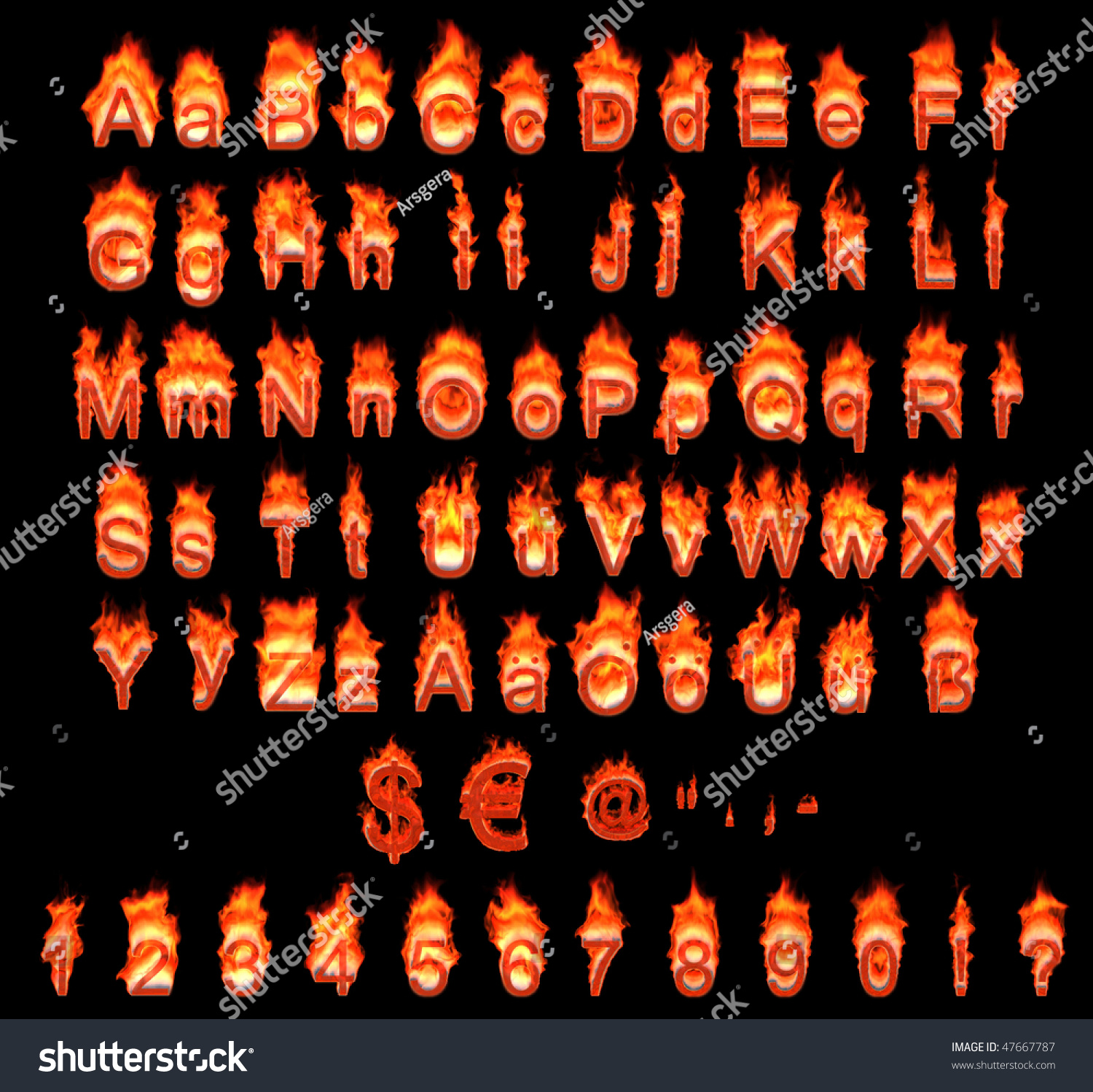 Burning German Alphabet Umlauts Symbols Numerals Stock Illustration ...