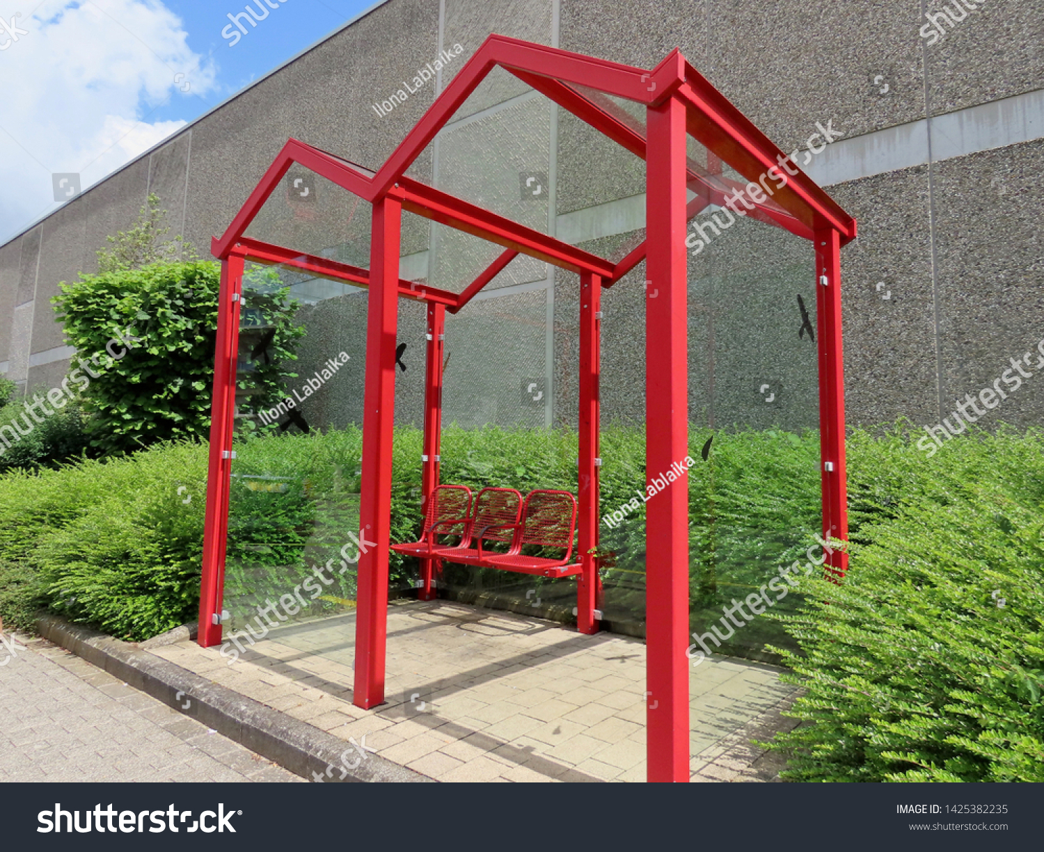 Bus Stop Walferdange Luxembourg Red Metal Stock Photo Edit Now 1425382235